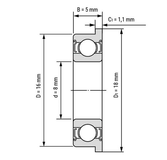 بلبرینگ فلنج دار شیار عمیق فولادی مدل F688ZZ