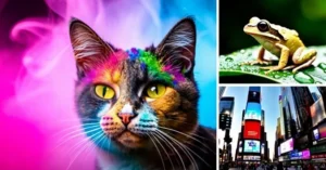 خروجی تصویر گربه و قورباغه و ساختمان از برنامهNVIDIA Picasso