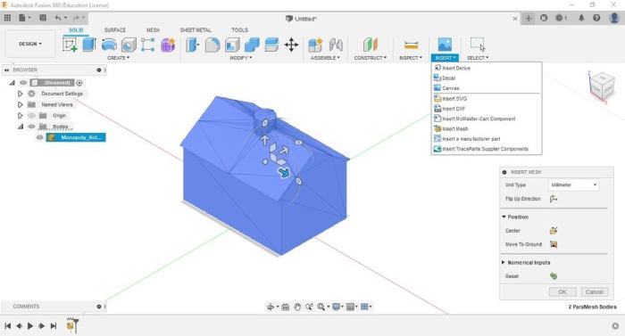 با قرار دادن STL در Fusion 360 برای تبدیل آن به STEP
