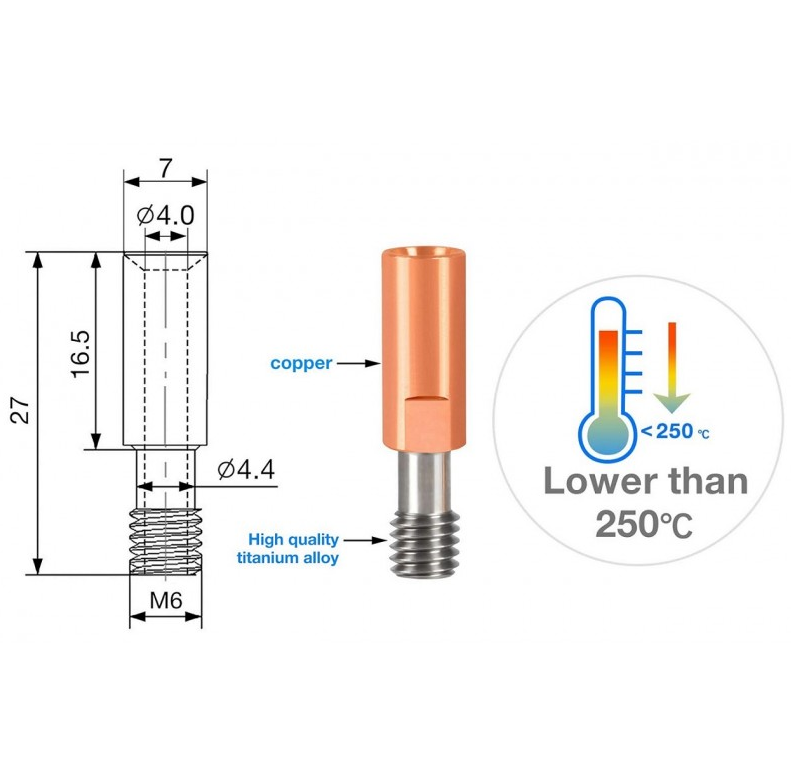 پیچ سوراخ دار اکسترودر دما بالا آلیاژ تیتانیوم و مس CR10 4.1mm