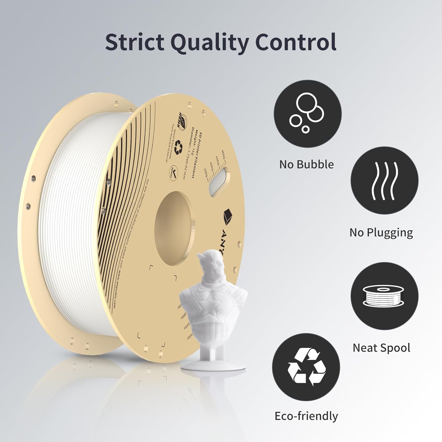 فیلامنت pla plus سفید (Bright White) برند انیکیوبیک 1KG 